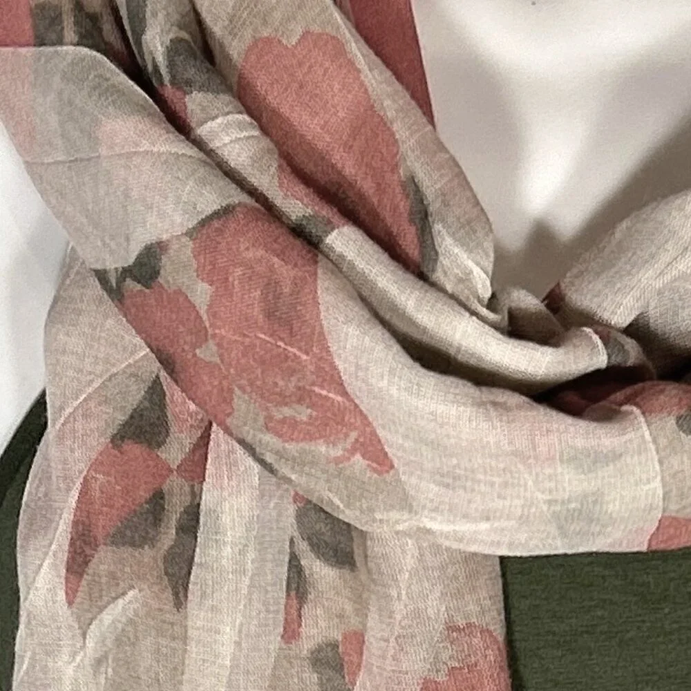 Scarf / Wrap Gauzy Italian Pink Rose Pattern 76x28 Pastel Romantic Coquette